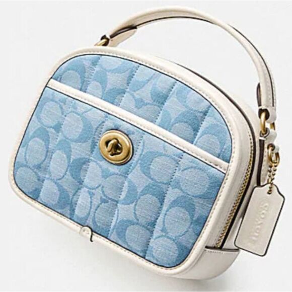 RETAIL Coach Quilted Riley Top Handle Lunchbox Bag- Washed Denim/Light Chambray - Picture 3 of 12